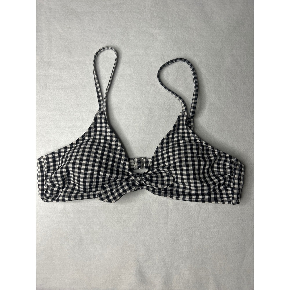 Xhilaration‎ Black White Gingham Check Knot Front Bikini Swim Top Large L